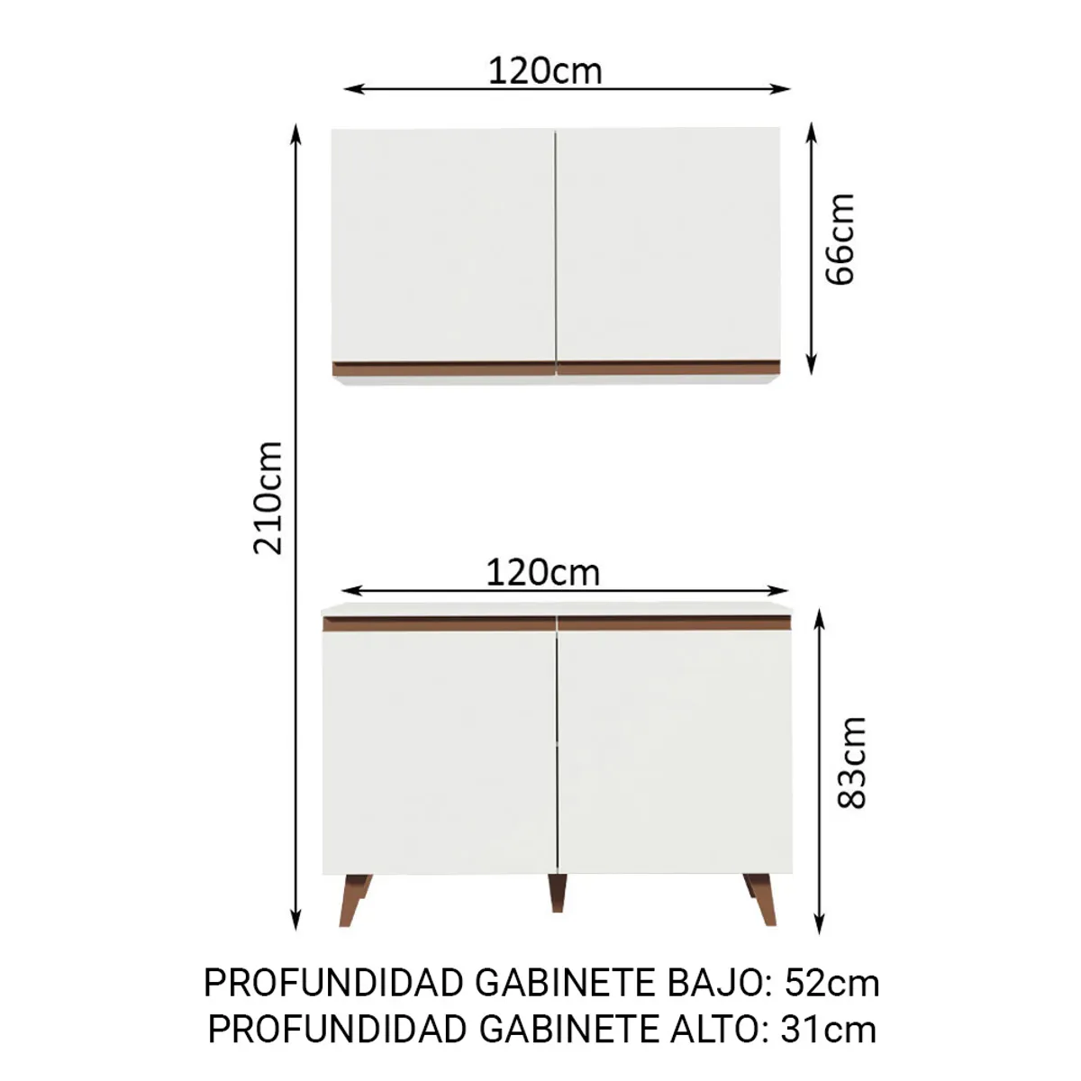 MADESA - Kit 2 Muebles de Cocina Alacena y Mostrador Reims 120 cm