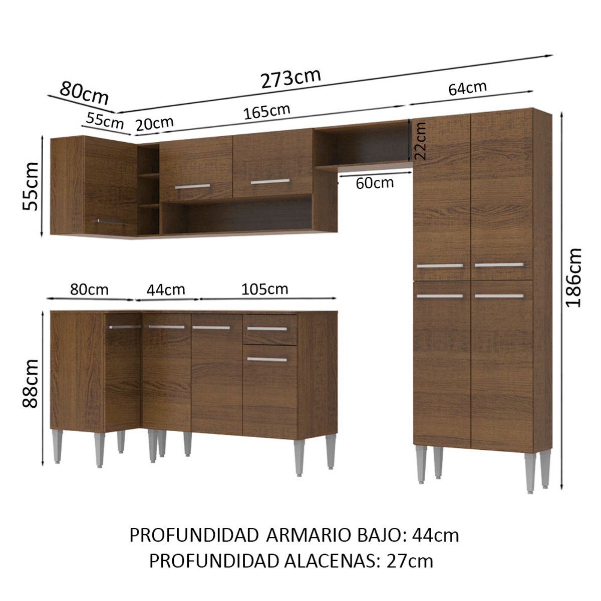MADESA - Mueble de Cocina Integral de Esquina Emilly Sun 353 cm