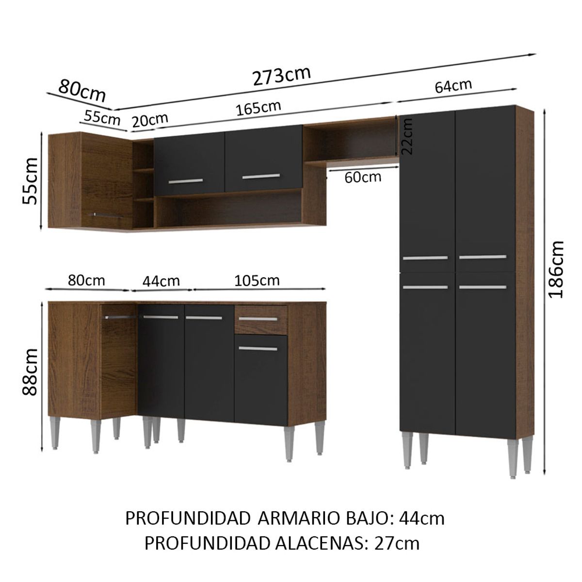 MADESA - Mueble de Cocina Integral de Esquina Emilly Sun 353 cm