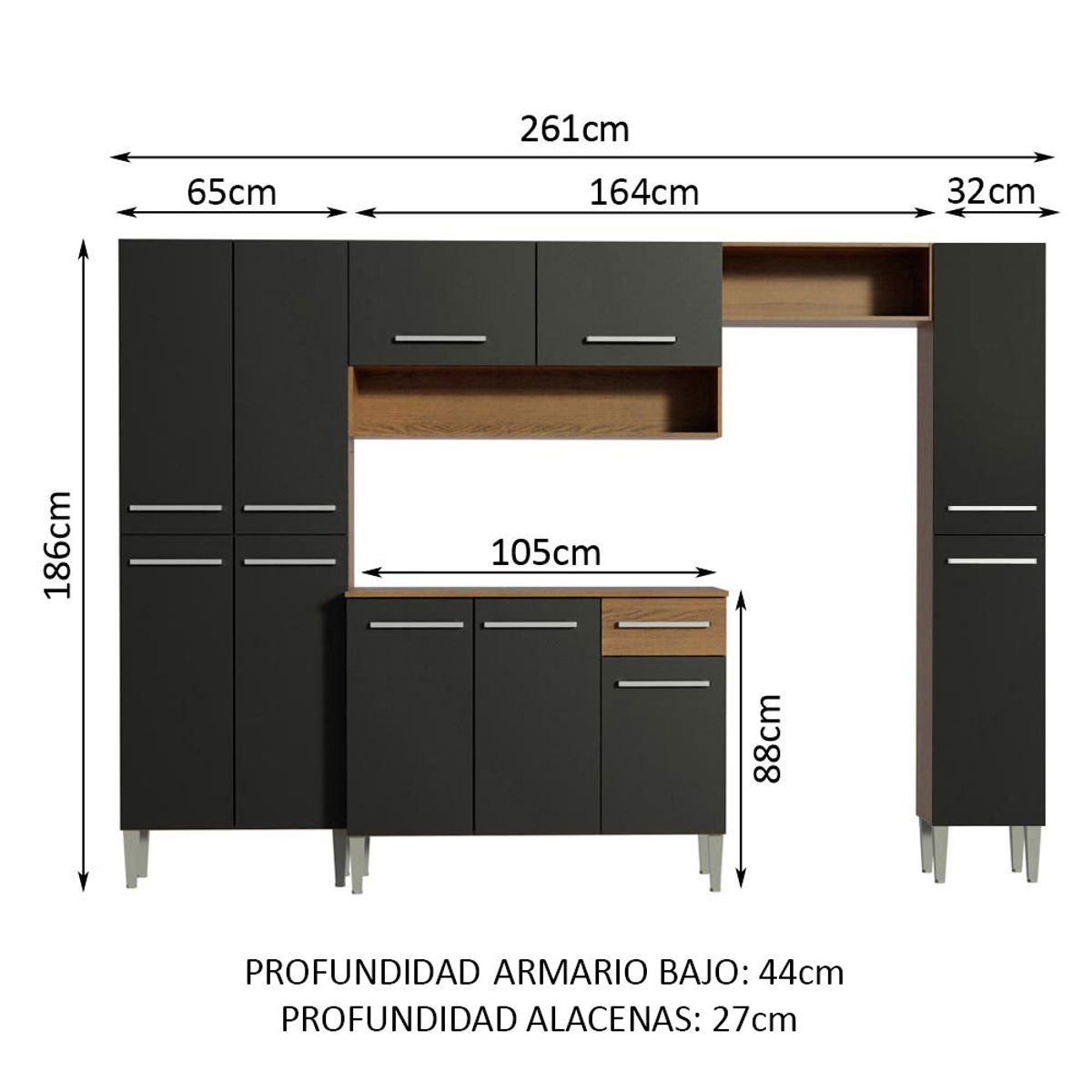 MADESA - Mueble de Cocina Integral Emilly Hit 261 cm