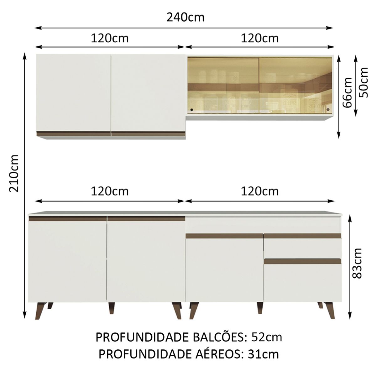 MADESA - Mueble de Cocina Integral Reims 240 cm - Con Encimera 01