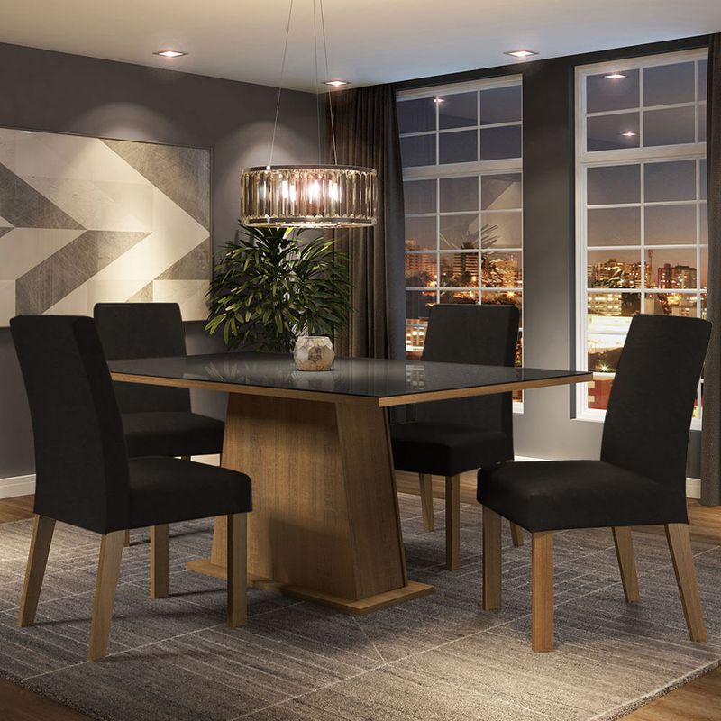 MADESA - Juego de Comedor Sabrina 4 Sillas - Tablero de Madera y Cristal