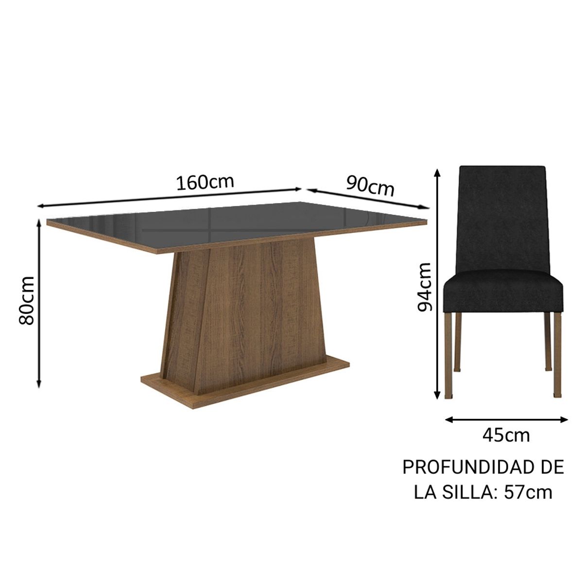 MADESA - Juego de Comedor Sabrina 4 Sillas - Tablero de Madera y Cristal
