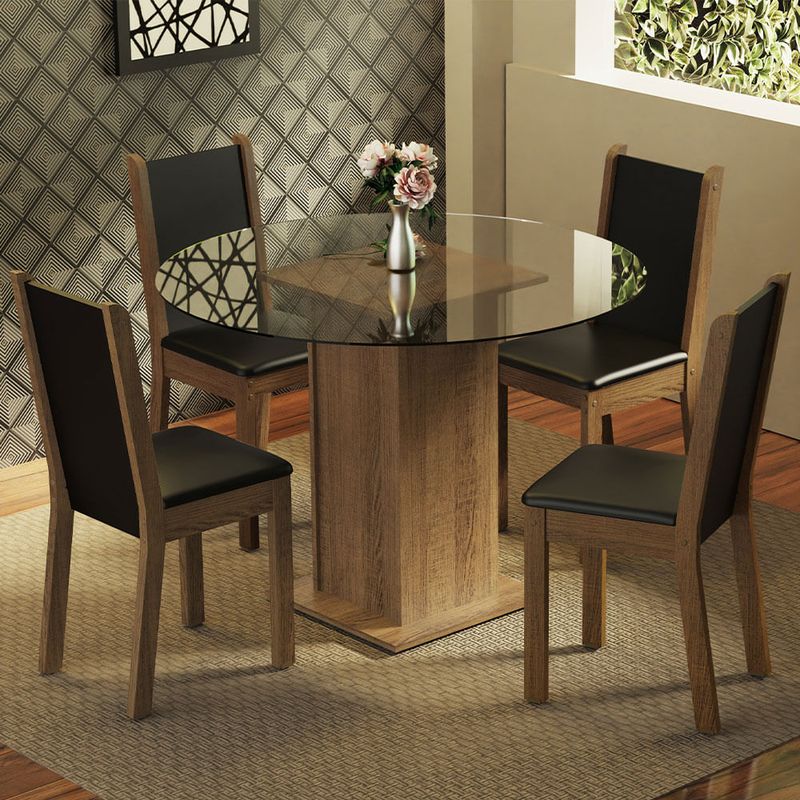 MADESA - Juego de Comedor Nanda con 4 Sillas - Encimera Redonda de Cristal