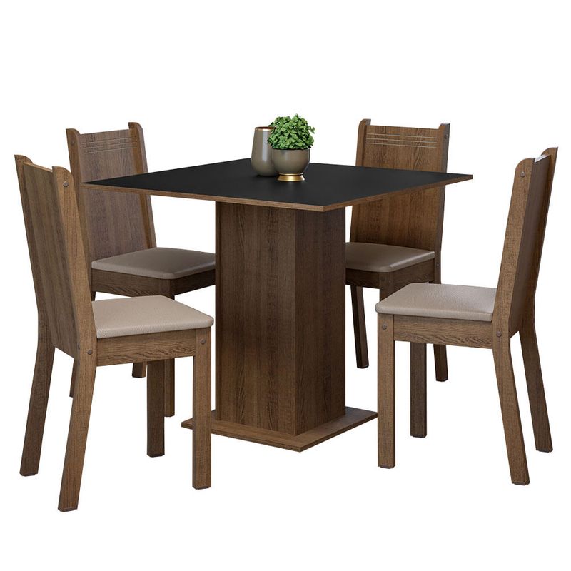 MADESA - Juego de Comedor Samara con 4 Sillas MarrónNegro Beige