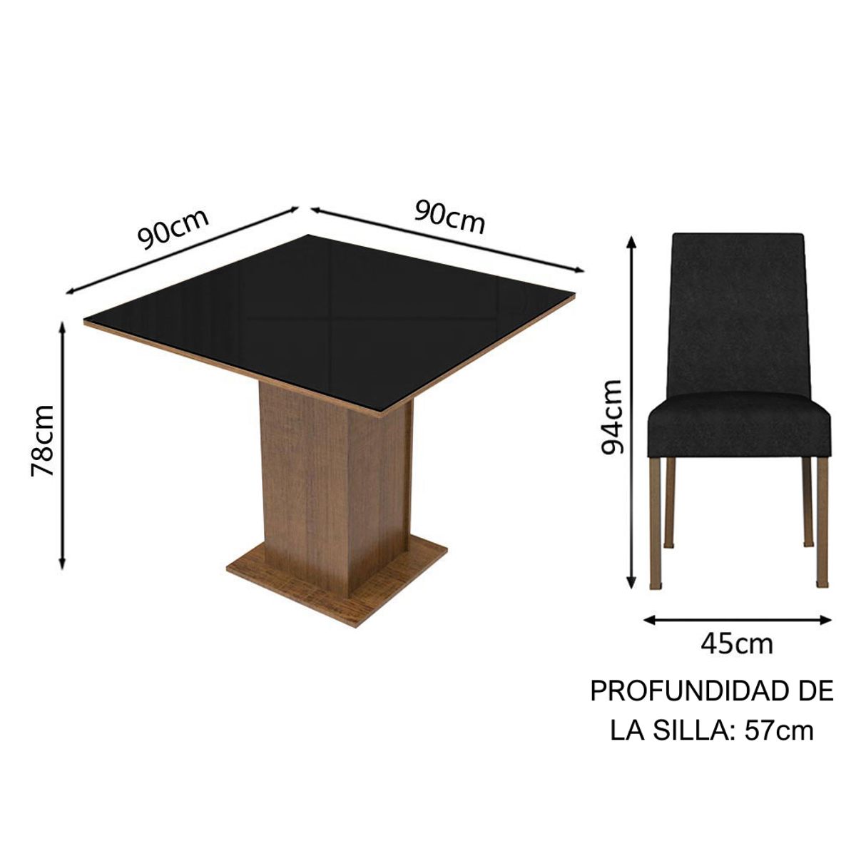 MADESA - Juego de Comedor Evelin 4 Sillas Oxford - Tablero de Madera y Cristal