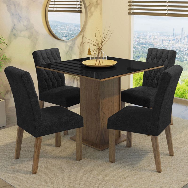 MADESA - Juego de Comedor Anaju 4 Sillas Oxford - Tablero de Madera y Cristal
