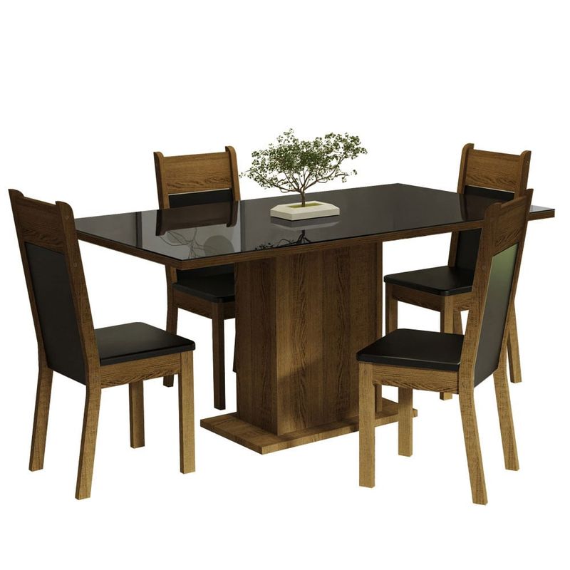 MADESA - Juego de Comedor Greta con 4 Sillas NegroMarrón
