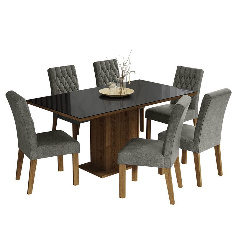MADESA - Juego de Comedor Geórgia con 6 Sillas - Tablero de Madera y Cristal
