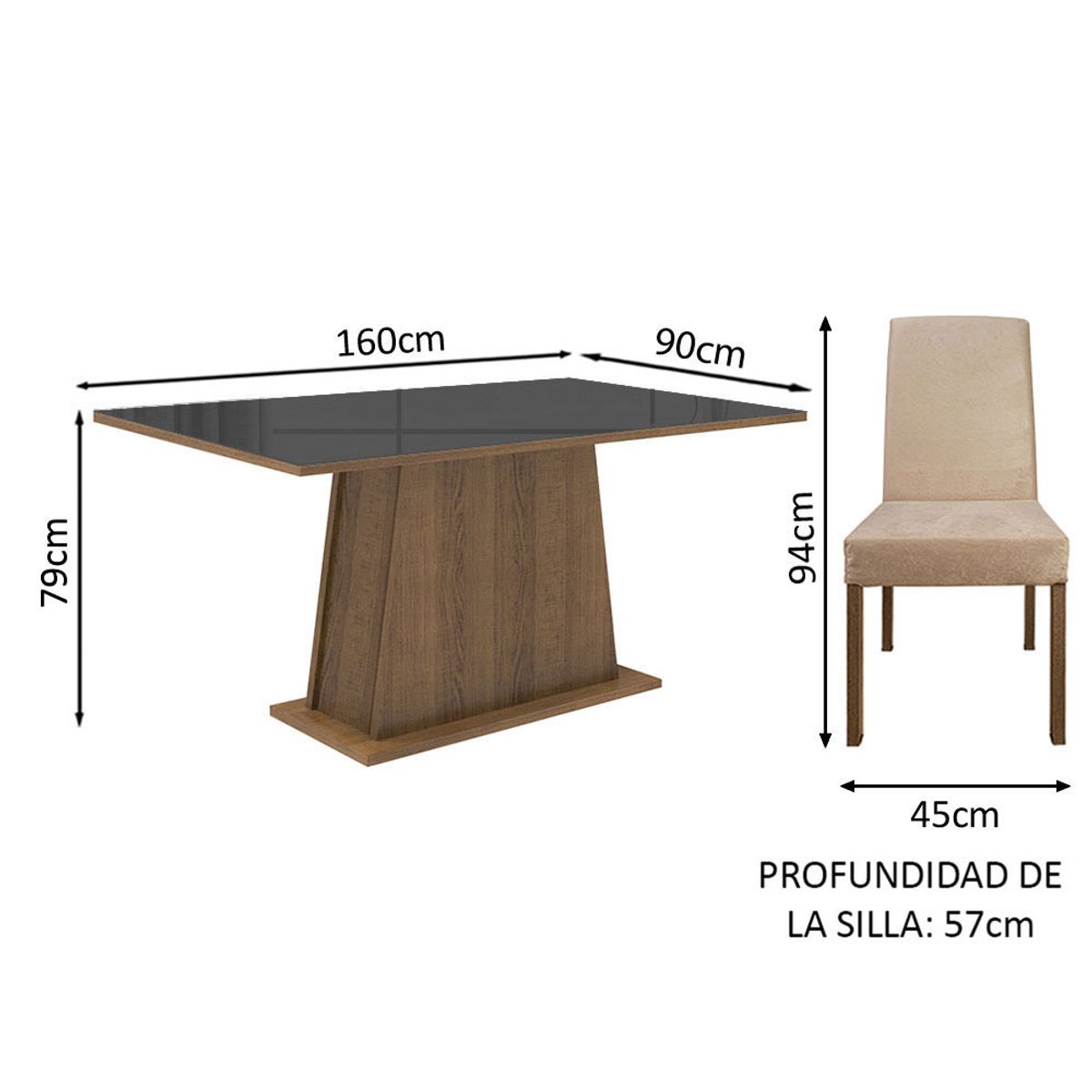MADESA - Juego de Comedor Patricia con 6 Sillas - Tablero de Madera y Cristal