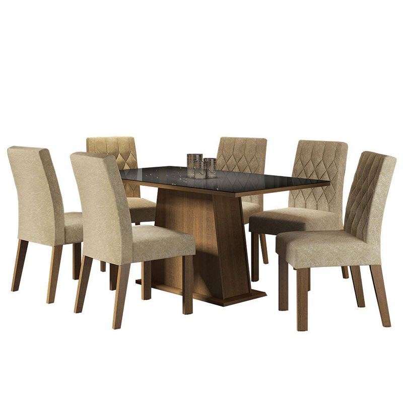 MADESA - Juego de Comedor Stéfani con 6 Sillas - Tablero de Madera y Cristal