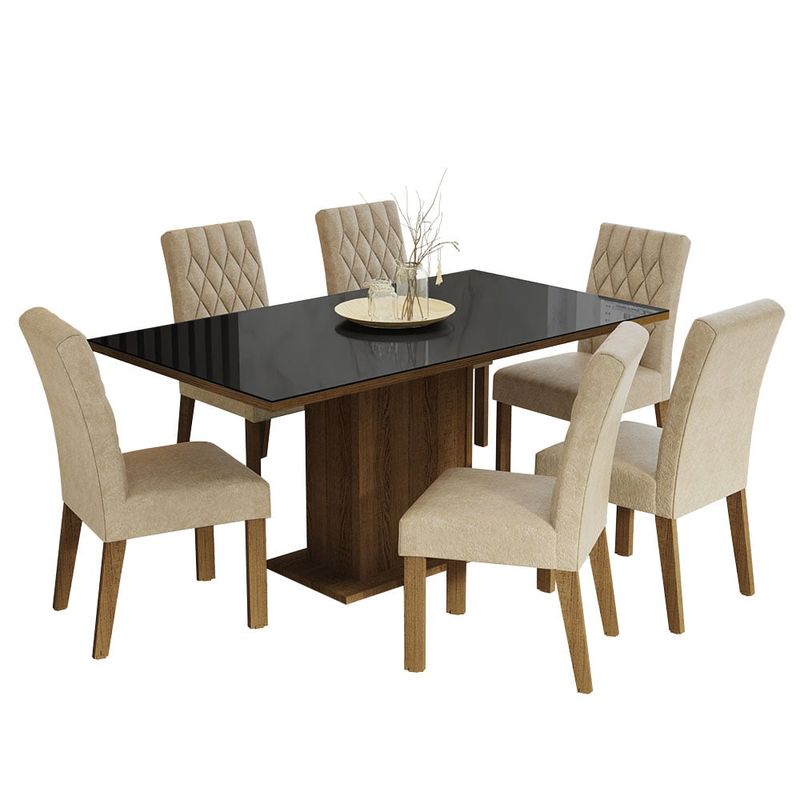 MADESA - Juego de Comedor Geórgia con 6 Sillas - Tablero de Madera y Cristal
