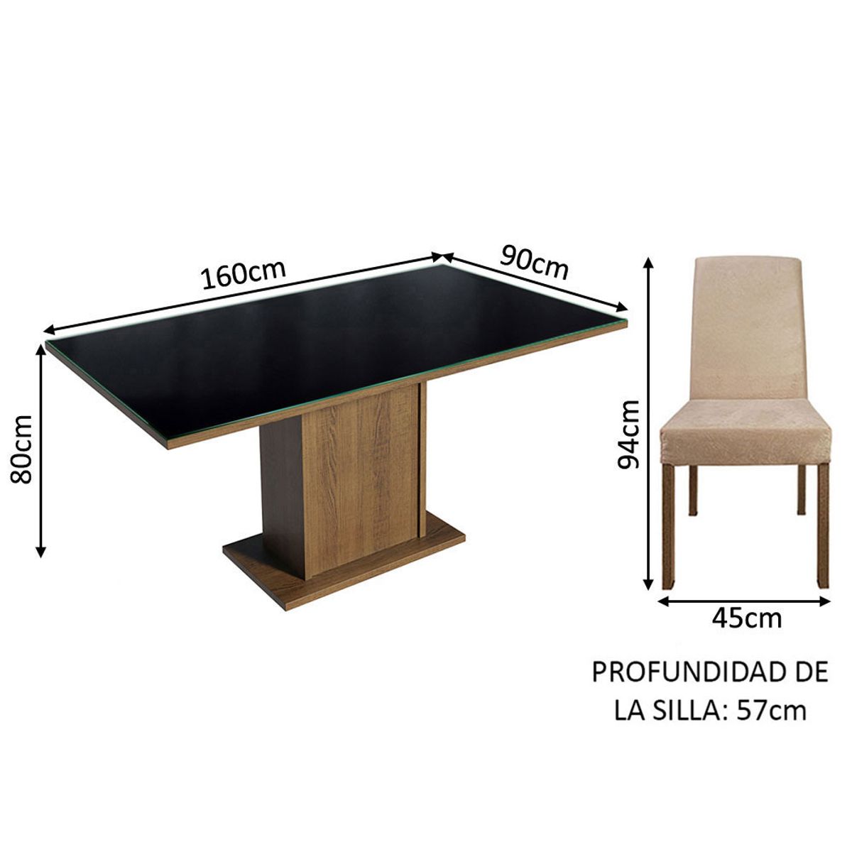MADESA - Juego de Comedor Alexis con 6 Sillas - Tablero de Madera y Cristal