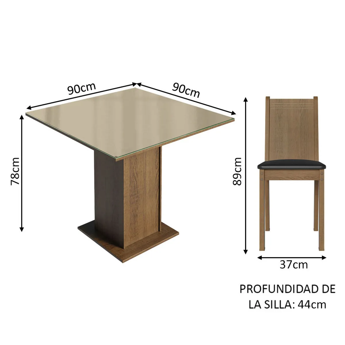 MADESA - Juego de Comedor Perla con 4 Sillas - Tablero de Madera y Cristal