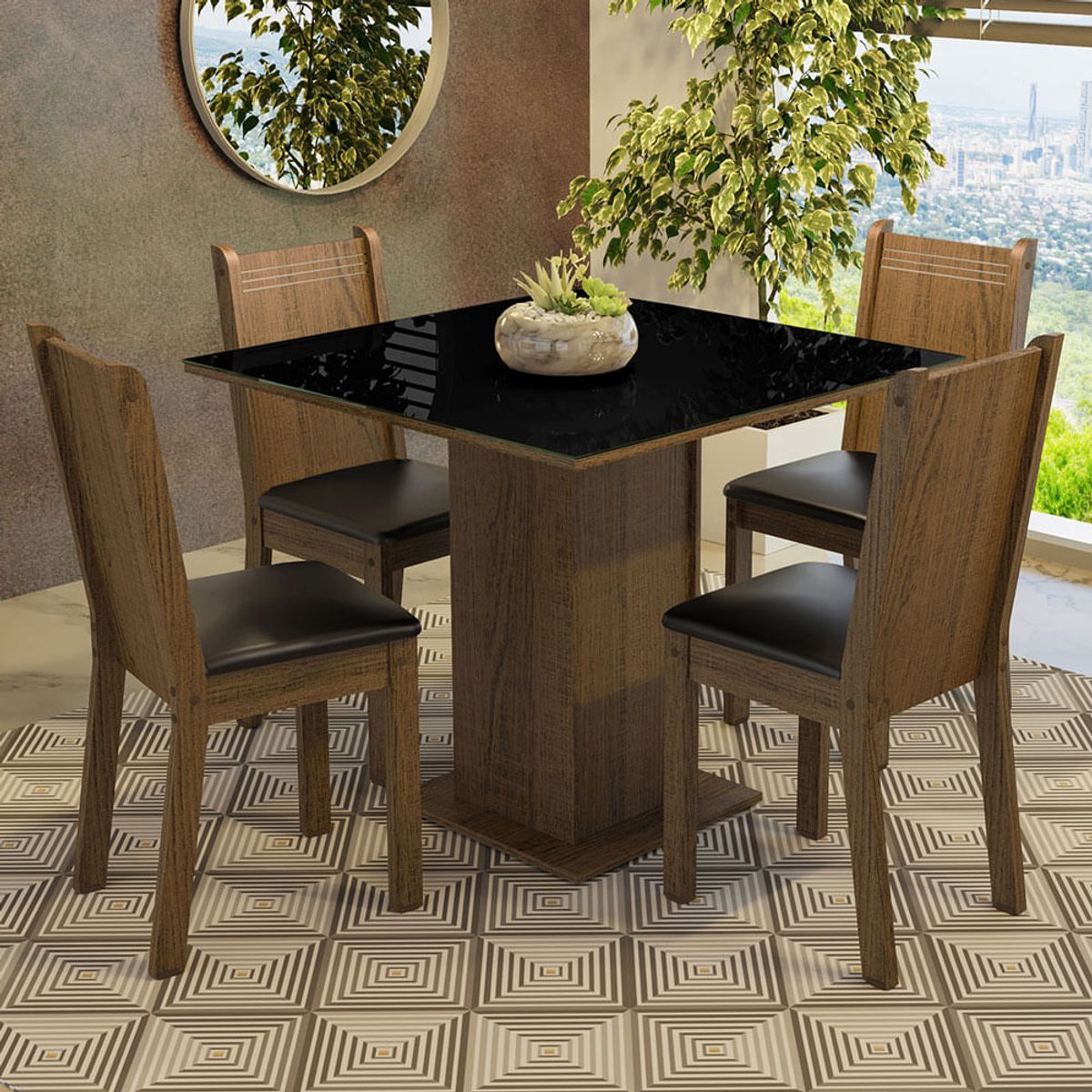 MADESA - Juego de Comedor Perla con 4 Sillas - Tablero de Madera y Cristal