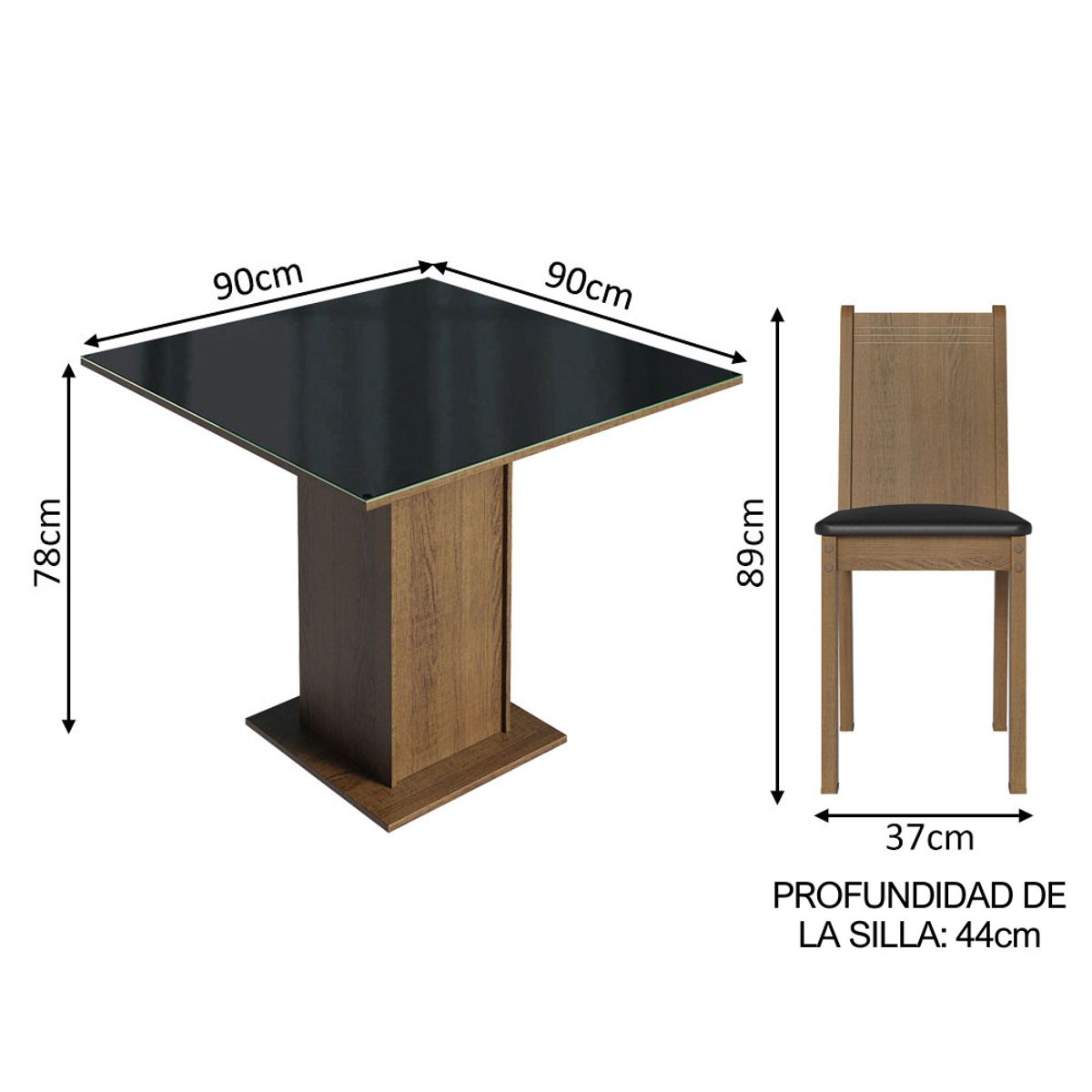 MADESA - Juego de Comedor Perla con 4 Sillas - Tablero de Madera y Cristal