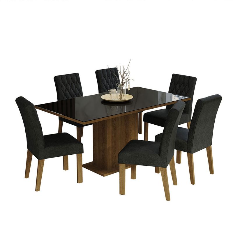 MADESA - Juego de Comedor Geórgia 6 Sillas Oxford - Tablero de Madera y Cristal