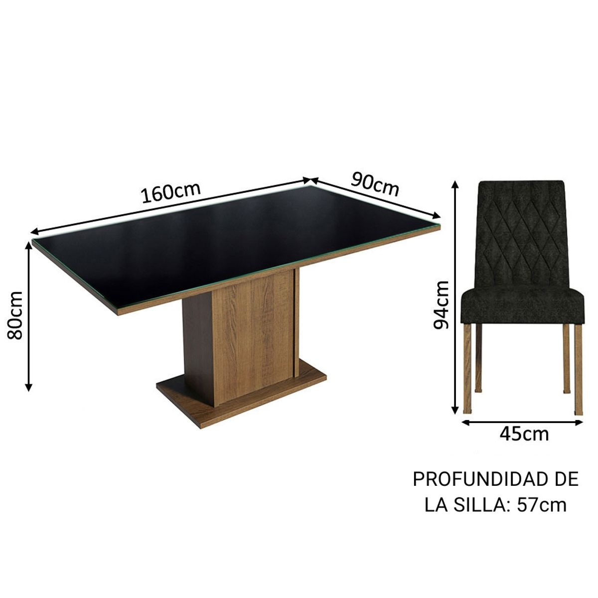 MADESA - Juego de Comedor Geórgia con 6 Sillas - Tablero de Madera y Cristal
