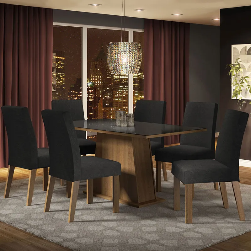 MADESA - Juego de Comedor Patricia 6 Sillas - Tablero Madera y Cristal