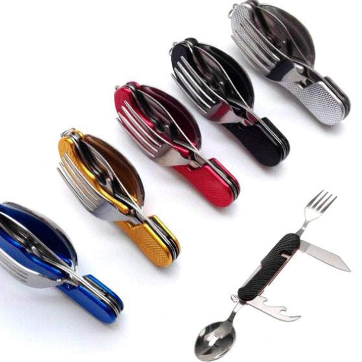 GENERICO - ultiple set 5 pzas, 6 funciones mini cubiertos camping