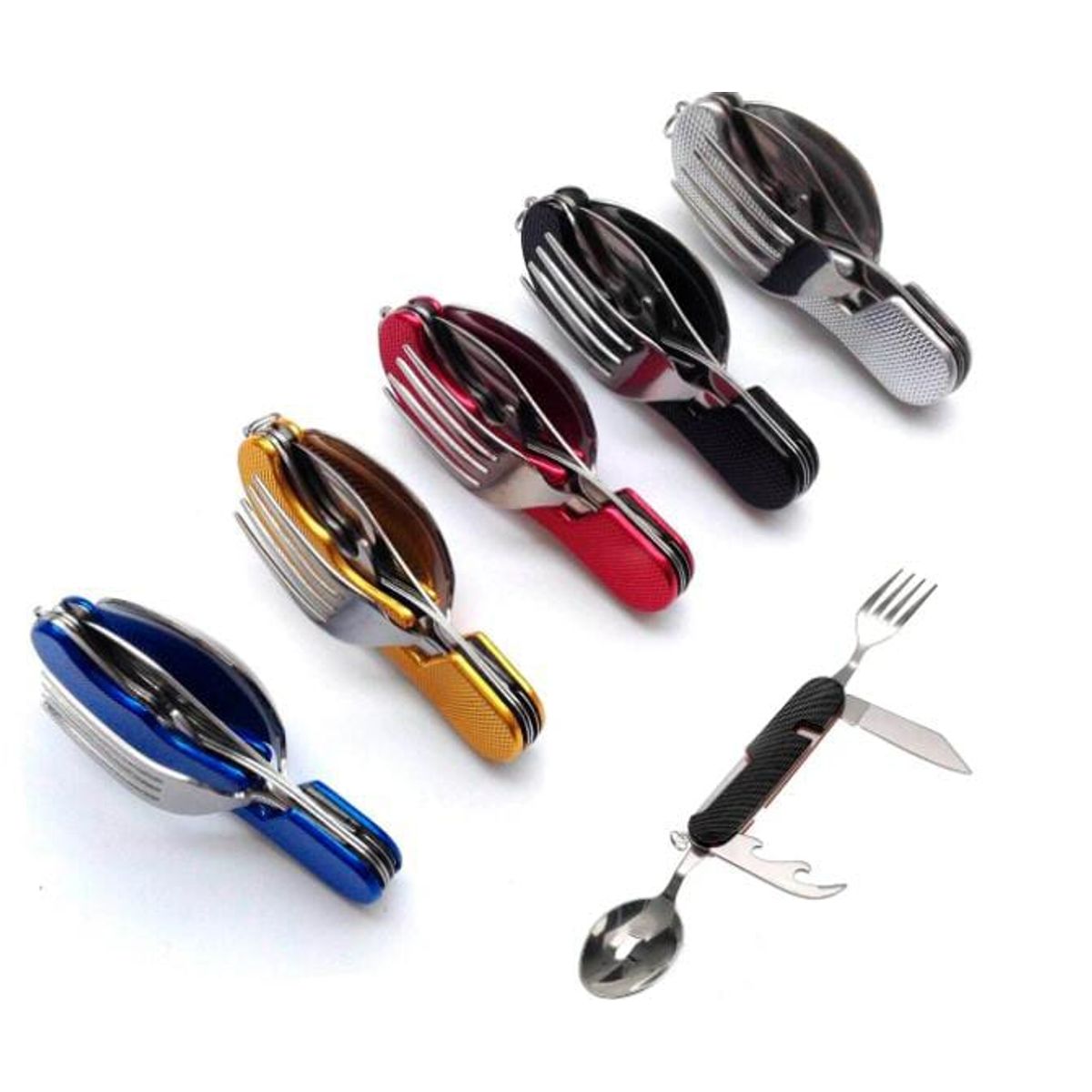 GENERICO - ultiple set 5 pzas, 6 funciones mini cubiertos camping