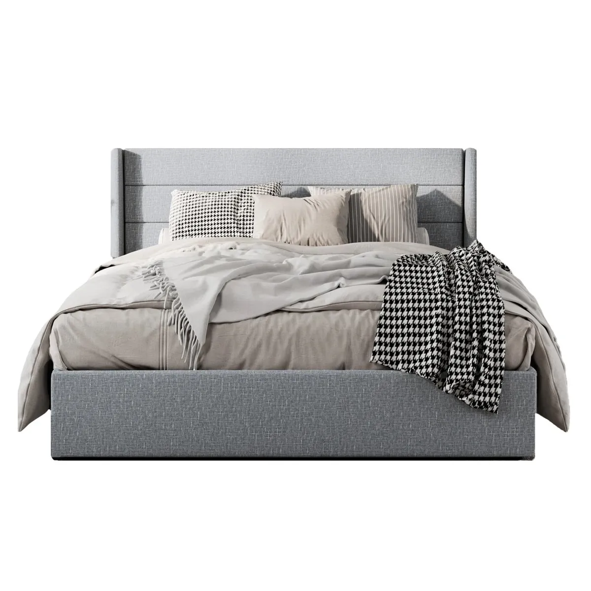 GENERICO - Cama Tapizada Listón Venus Gris Claro 2 Plazas