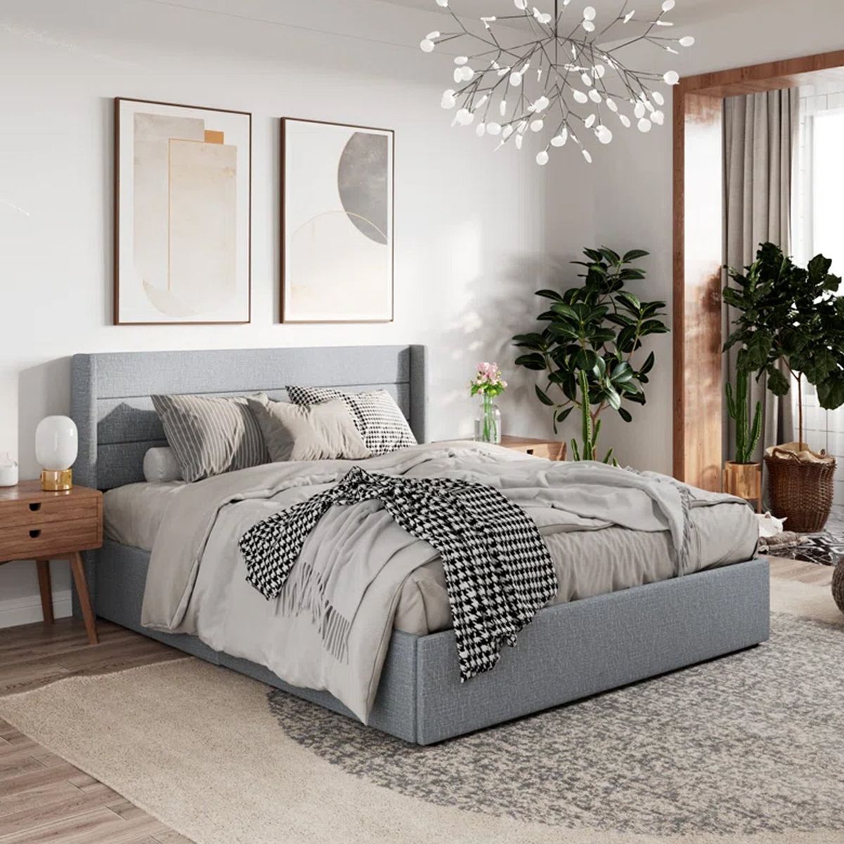 GENERICO - Cama Tapizada Listón Venus Gris Claro 2 Plazas