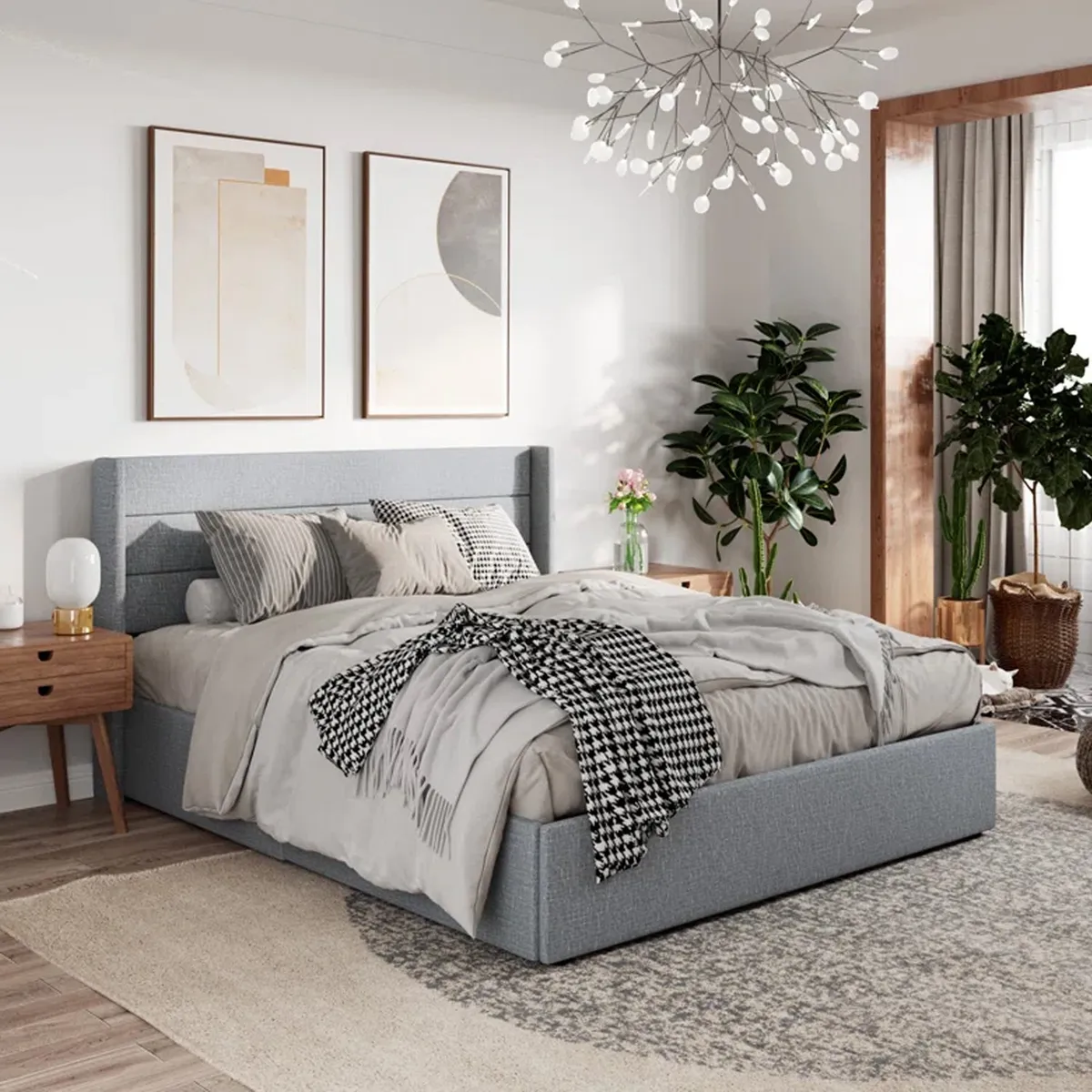 GENERICO - Cama Tapizada Listón Venus Gris Claro 1.5 Plz