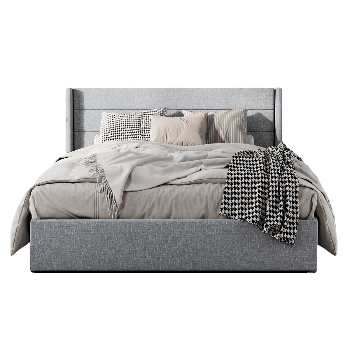 GENERICO - Cama Tapizada Listón Venus Gris Claro Queen