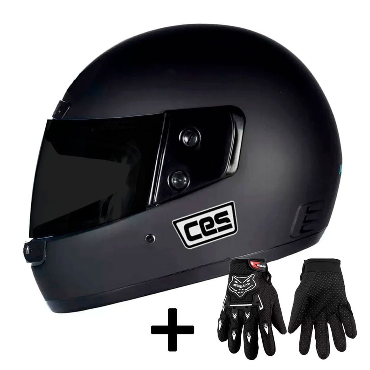 CES - CASCO MOTO CES ECONOMICO NEGRO MATE + GUANTES MOTO