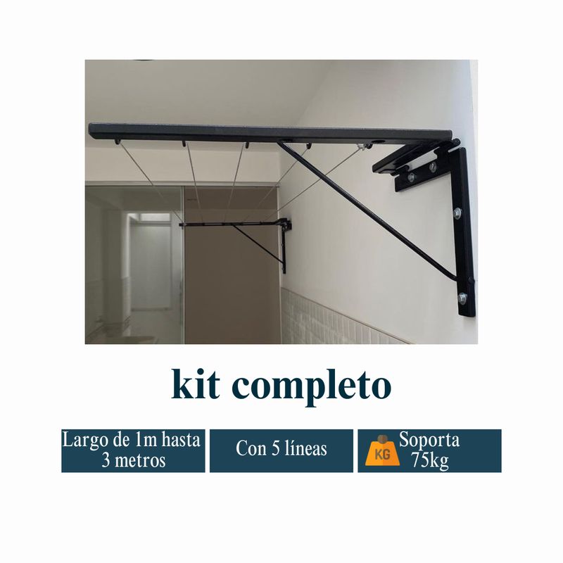 GENERICO - Tendedero Plegable Imahi Negro 5líneas x 3mts Soporta 85kg