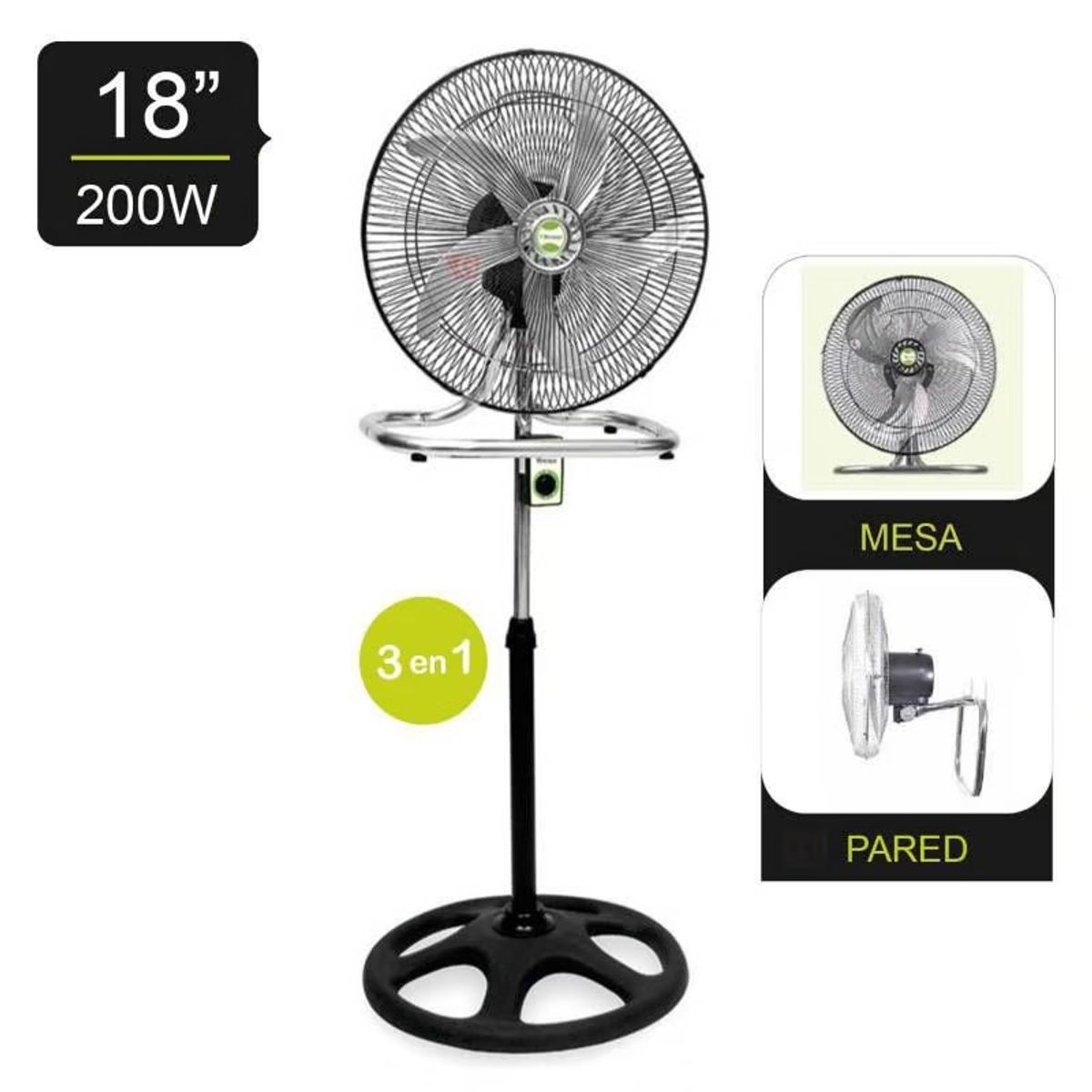 BOSSKO - Ventilador de 5 Aspas  BOSSKO 3en1 De 18" 200W BK-8219VI -NEGRO