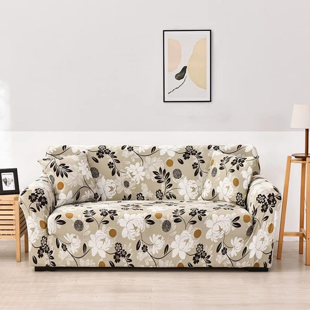 GENERICO - Funda De Muebles 3-2-1 Con 6 Cojines - Estampado Beige Multicolor