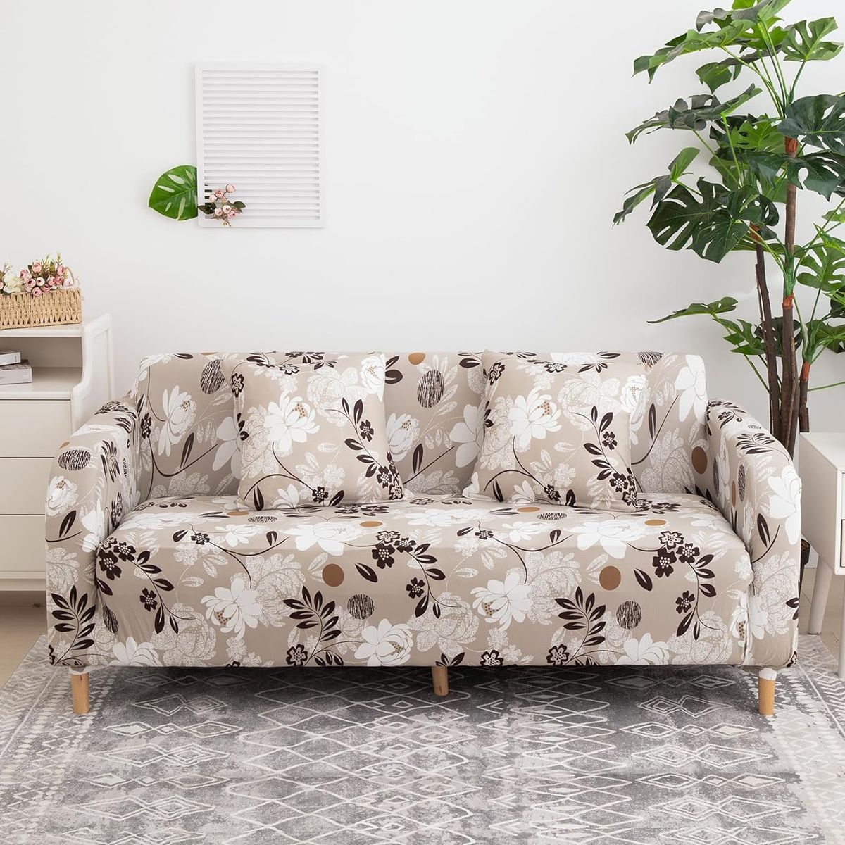 GENERICO - Funda De Muebles 3-2-1 Con 6 Cojines - Estampado Beige Multicolor