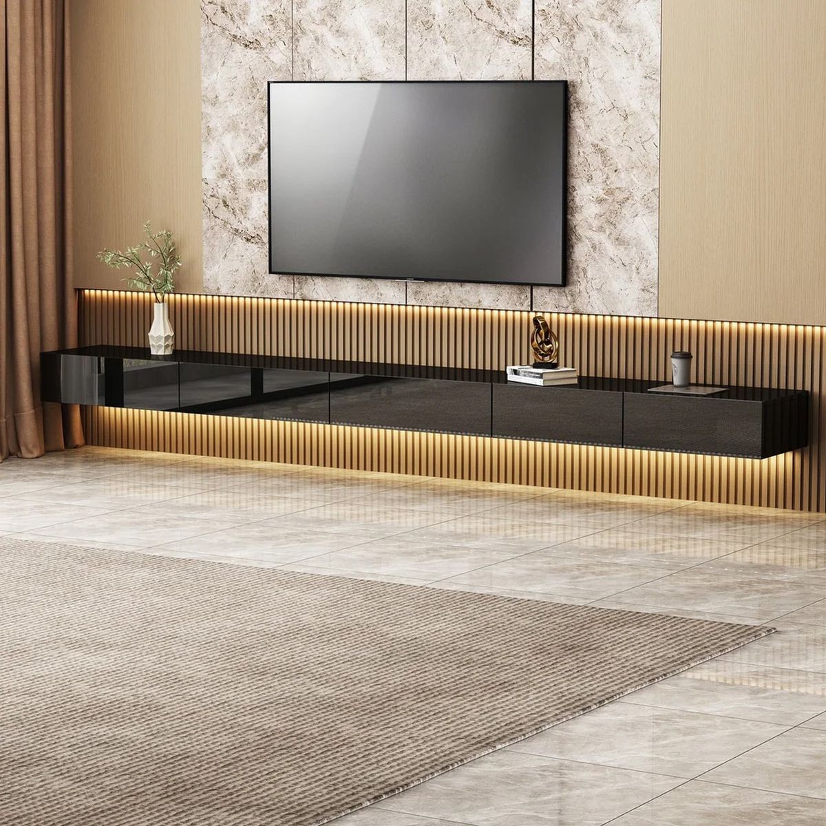 VENTITAS HOME - Mesa de TV Flotante 65” Bárbara Ventitas Home Color Negro Brillante