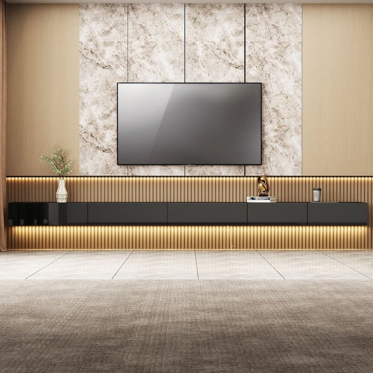 VENTITAS HOME - Mesa de TV Flotante 65” Bárbara Ventitas Home Color Negro Brillante