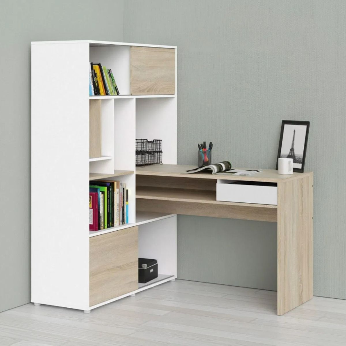 NACION MUEBLES - ESCRITORIO ELI COLOR DUNA CON BLANCO NM