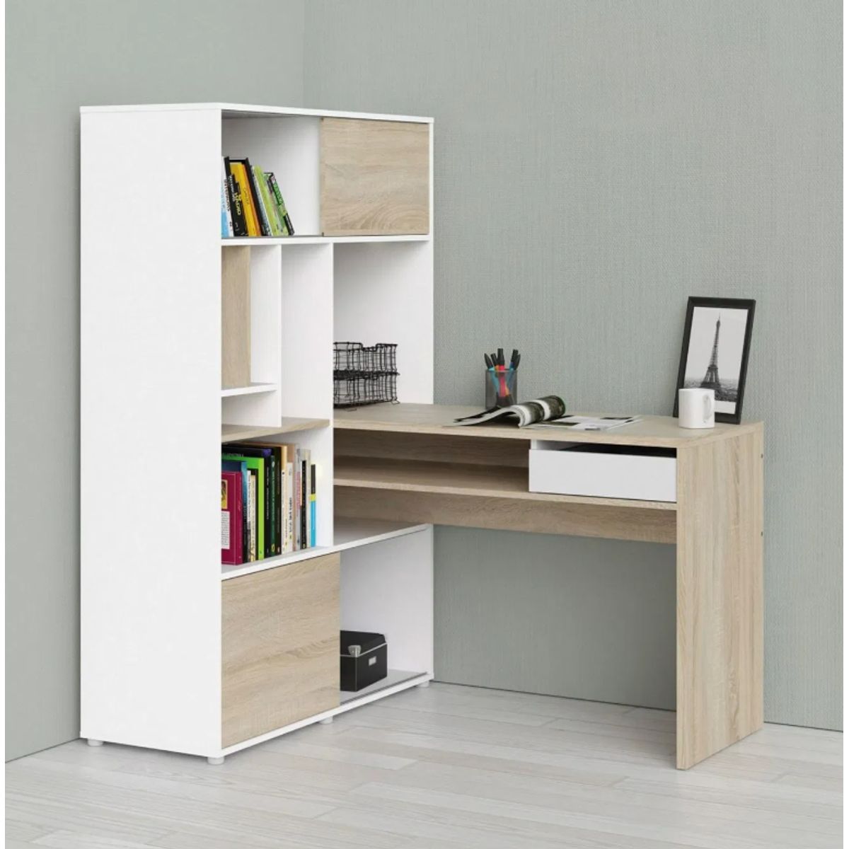 NACION MUEBLES - ESCRITORIO ELI COLOR DUNA CON BLANCO NM