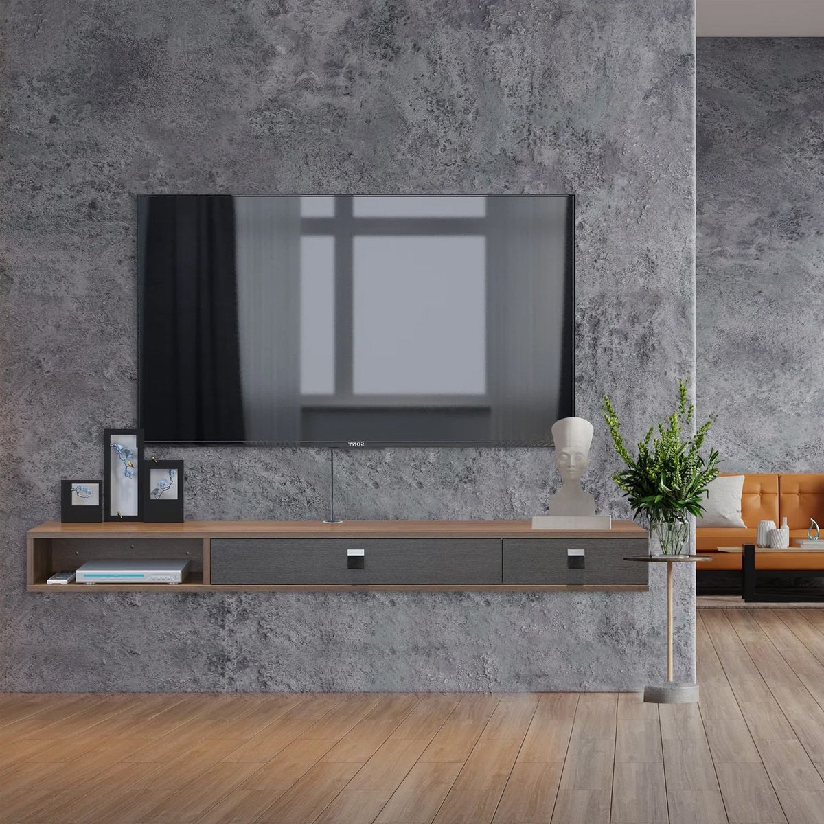 VENTITAS HOME - Mesa de TV Flotante 55” Camelia Ventitas Home Color Plomo y Bellota