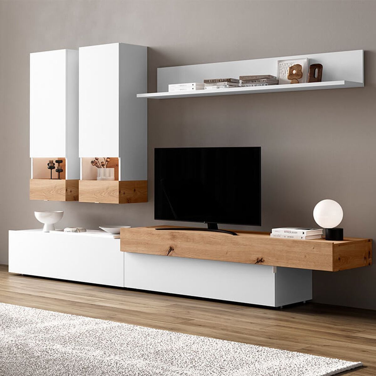 VENTITAS HOME - Mesa de TV Flotante 75” Georgia Ventitas Home Color Blanco y Rovere