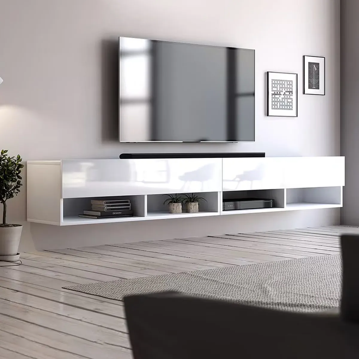 VENTITAS HOME - Mesa de TV Flotante 75” Miranda Ventitas Home Color Blanco Brillante