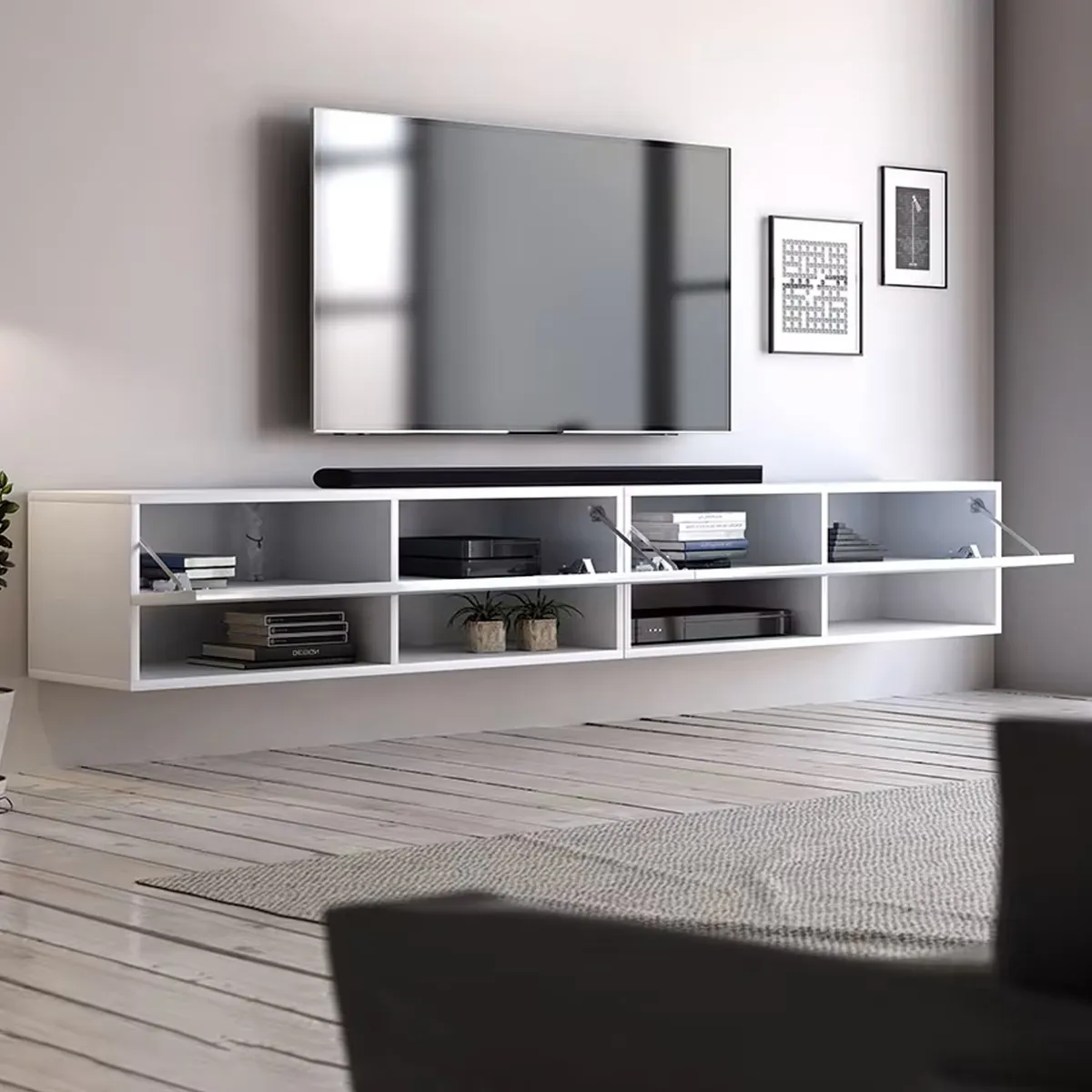 VENTITAS HOME - Mesa de TV Flotante 75” Miranda Ventitas Home Color Blanco Brillante