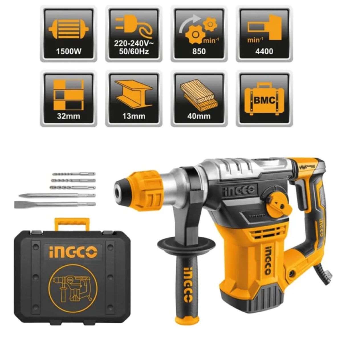 INGCO TOOLS - Rotomartillo SDS Plus 1500w 5.5 Joules Ingco