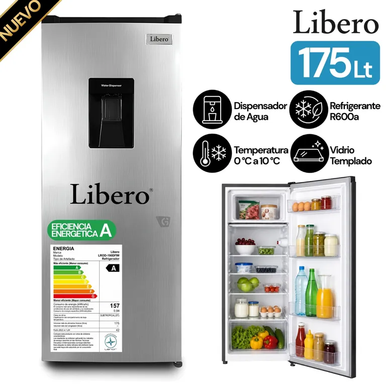 Refrigeradora Libero LROD-190DFIW 175L Inox | Sodimac Perú