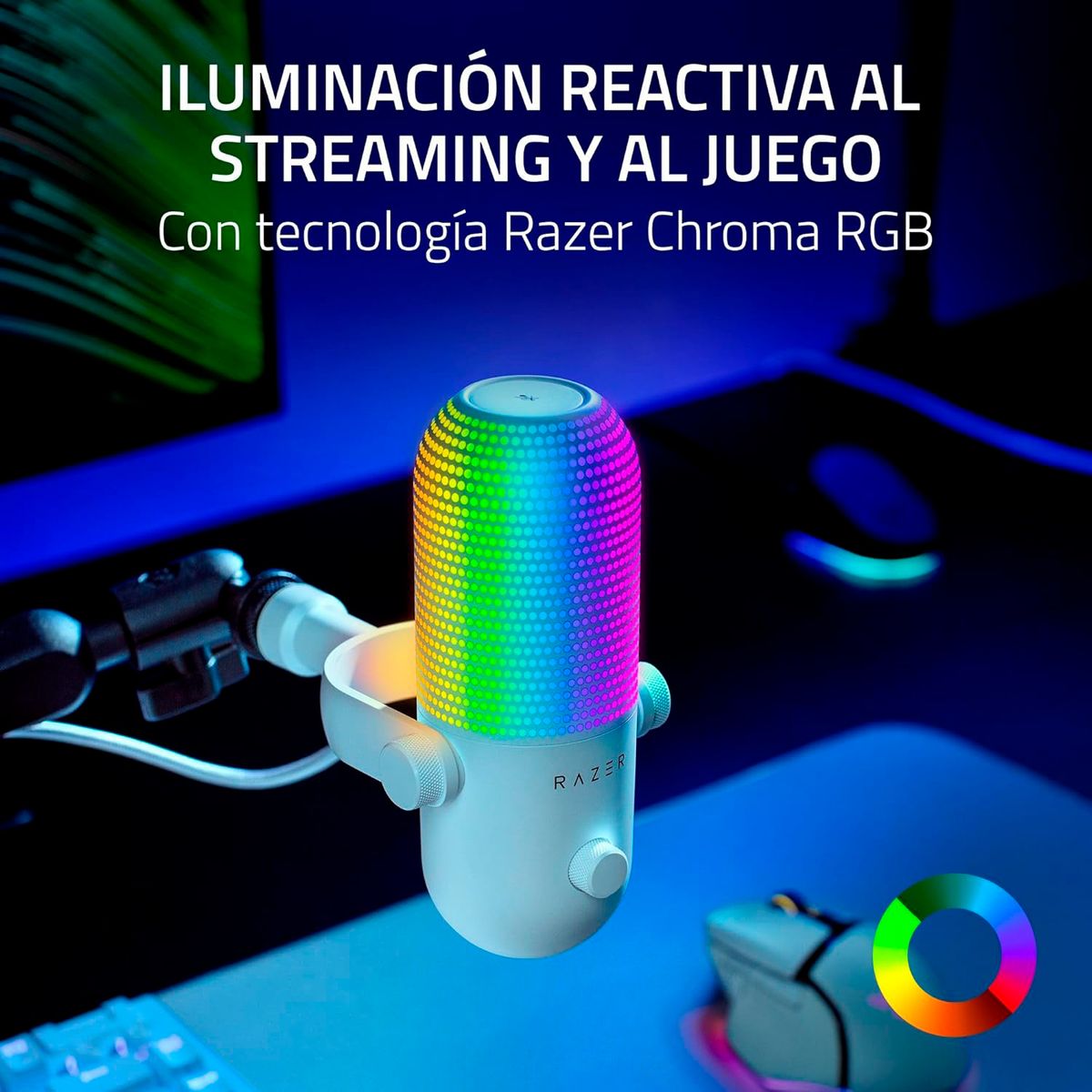 RAZER - Microfono Gamer Razer Seiren V3 Chroma Usb Sensor Touch Silent White
