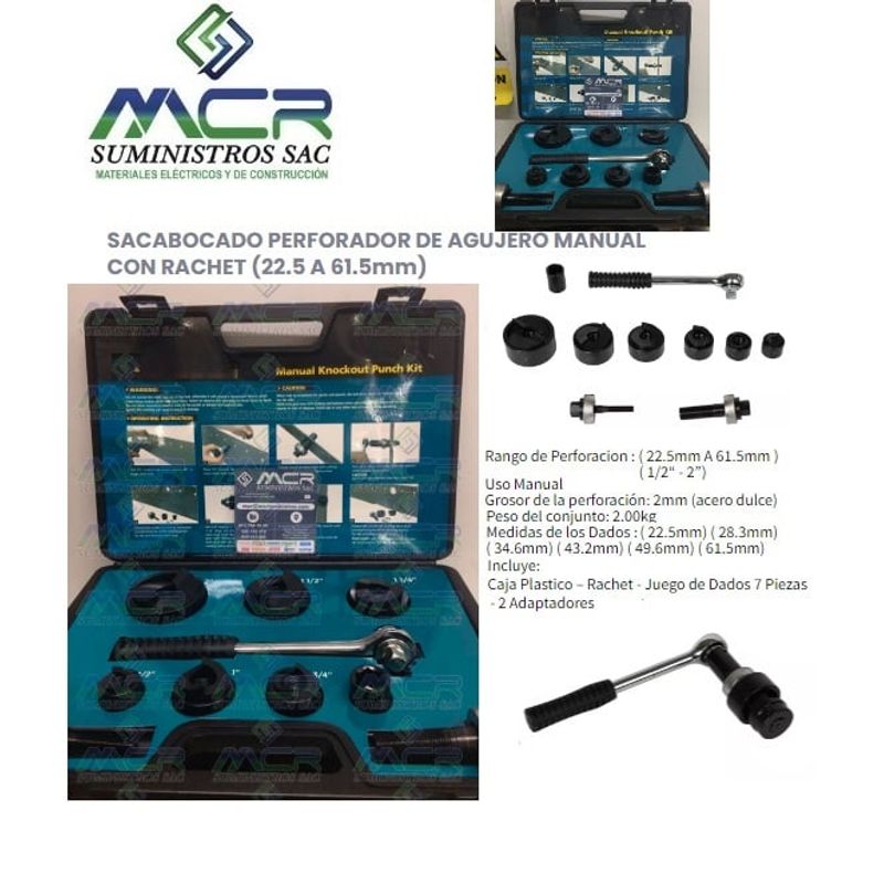 GENERICO - SACABOCADO PERFORADOR DE AGUJERO MANUAL CON RACHET 225 A 615mm