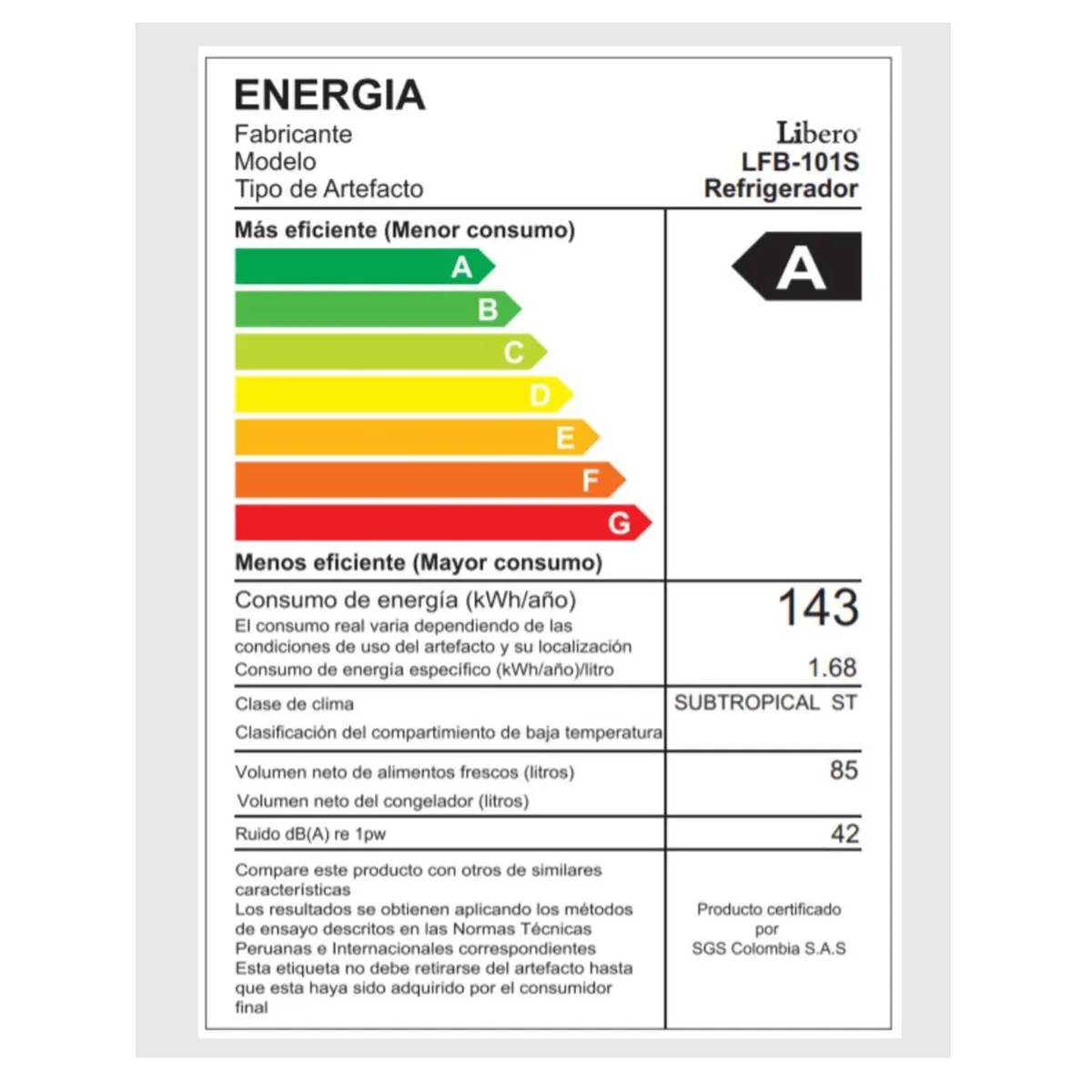 LIBERO - Frigobar Libero LFB-101N-Negro