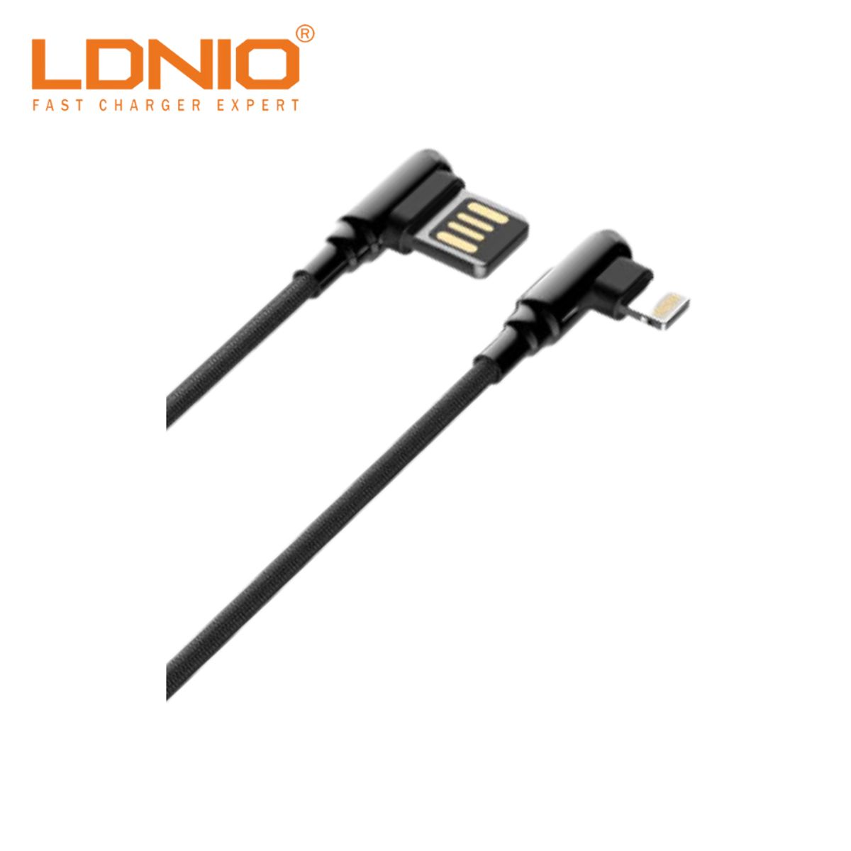 LDNIO - Cable Data LDNIO LS422 Lightning 90° Angle Negro Codo 2m Game Friendly