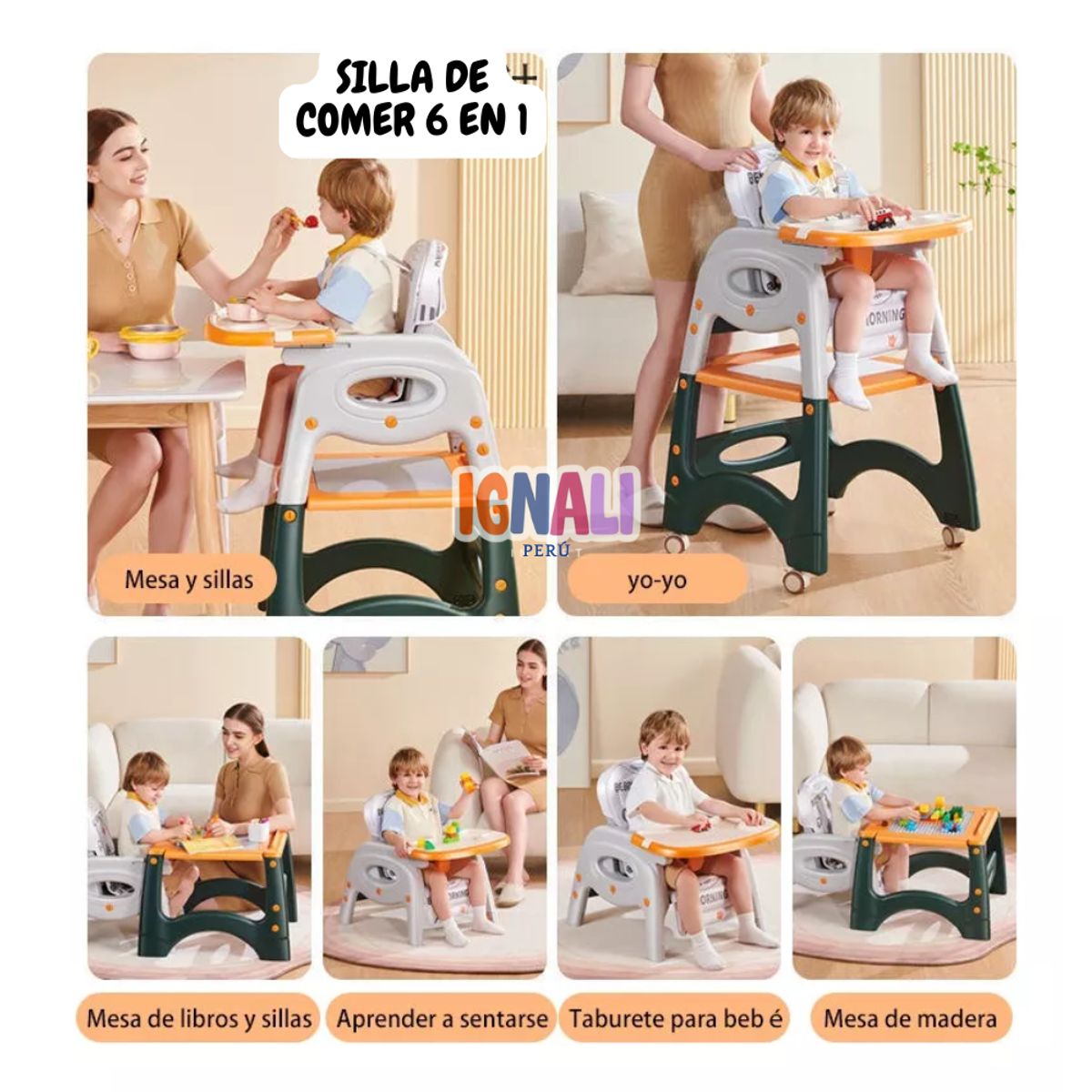 GENERICO - Silla de comer 6 en 1 Rosa