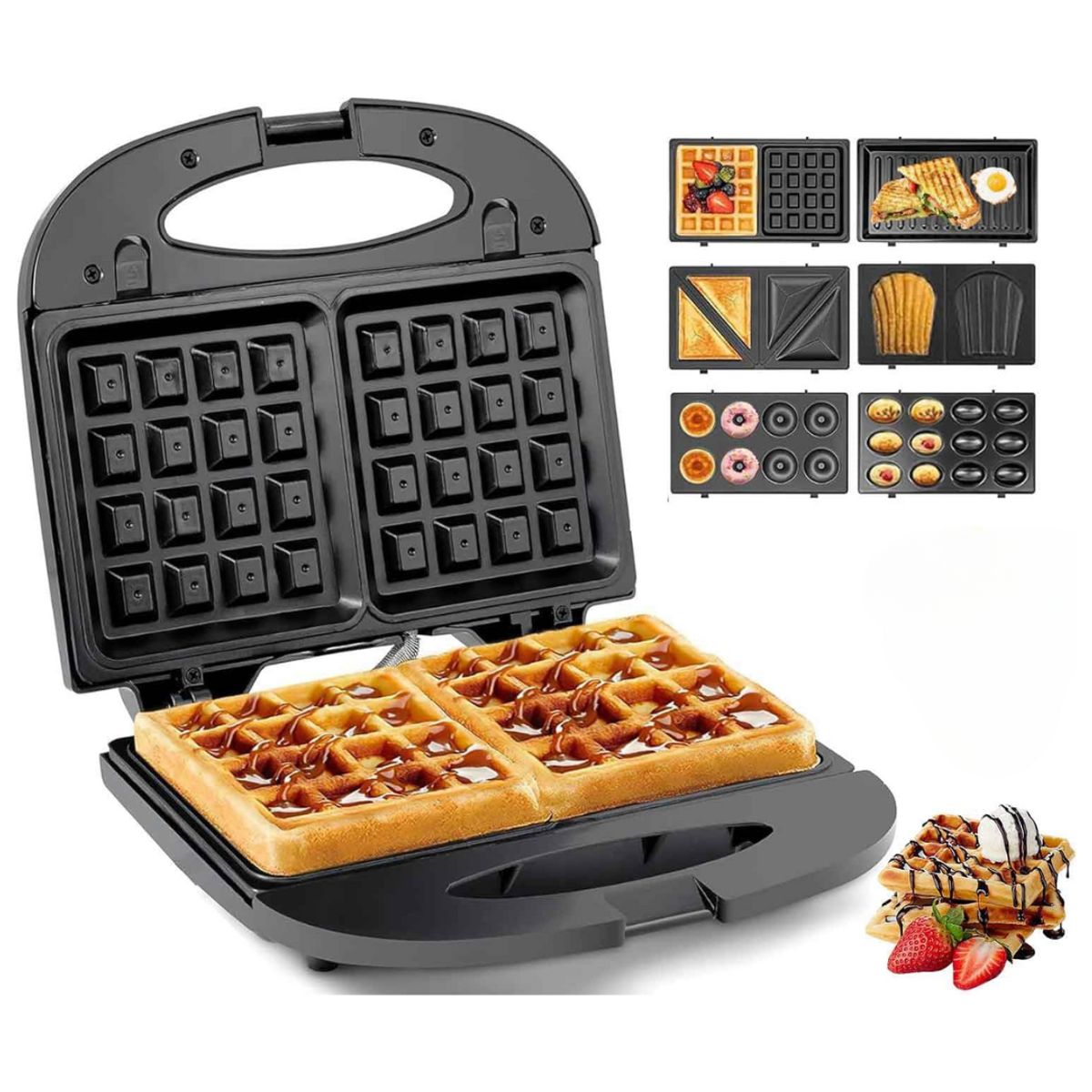 GENERICO - Máquina RAF Waflera Sandwichera Donuts Parrilla Donas 6 En 1 RAF R.541